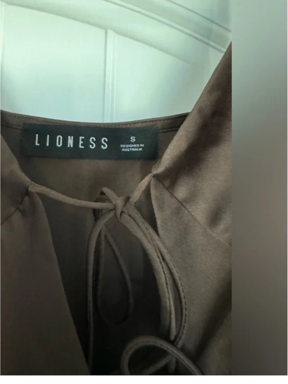 Lioness Chocolate Brown Satin Maxi Slip Dress with Front Lace-Up - Picture 3 of 3
